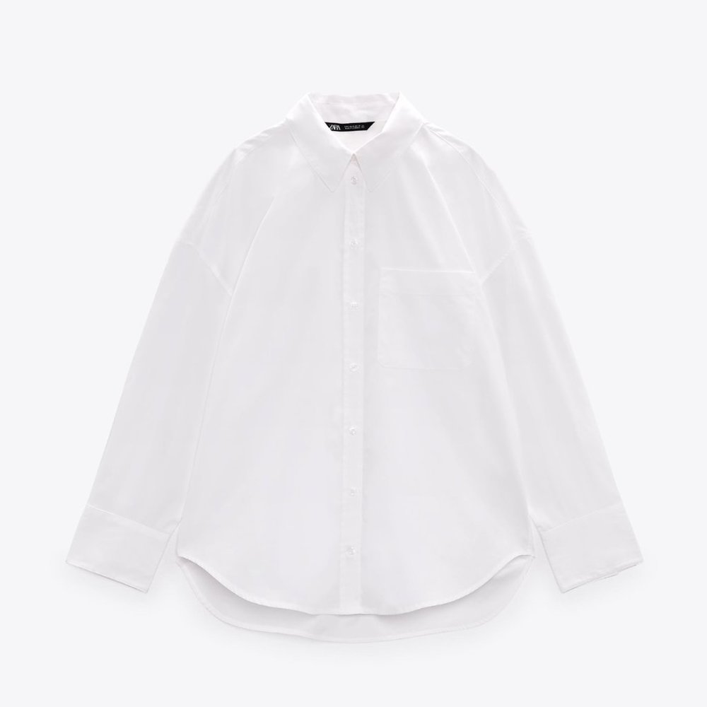 Zara White Poplin shirt with pockets